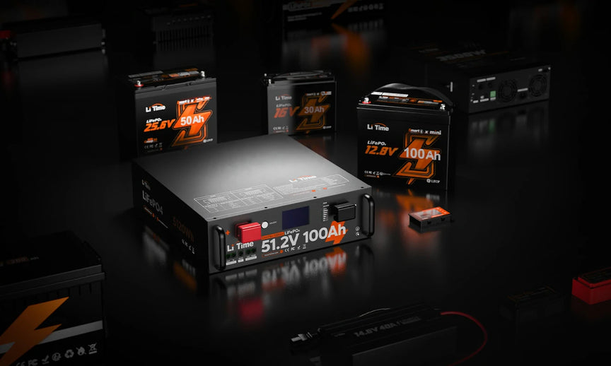 the complete range of LiTime batteries in various sizes, representing a one-stop solution for power needs