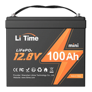 a front view of the Li Time 12V 100Ah mini LiFePO4 battery