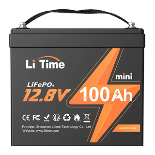 a front view of the Li Time 12V 100Ah mini LiFePO4 battery