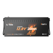 A front view of the Li Time 12.8V 200Ah Smart Bluetooth LiFePO4 battery