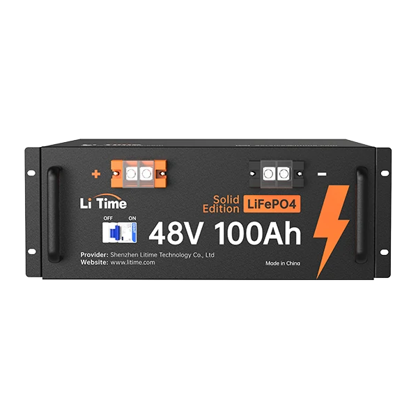 A Li Time 48V 100Ah "Solid Edition" LiFePO4 rack-mountable battery with a front-panel circuit breaker