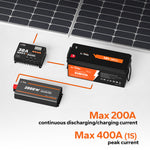 iTime 200Ah LiFePO4 battery with 30A MPPT and 2000W inverter, max 200A continuous and 400A peak current