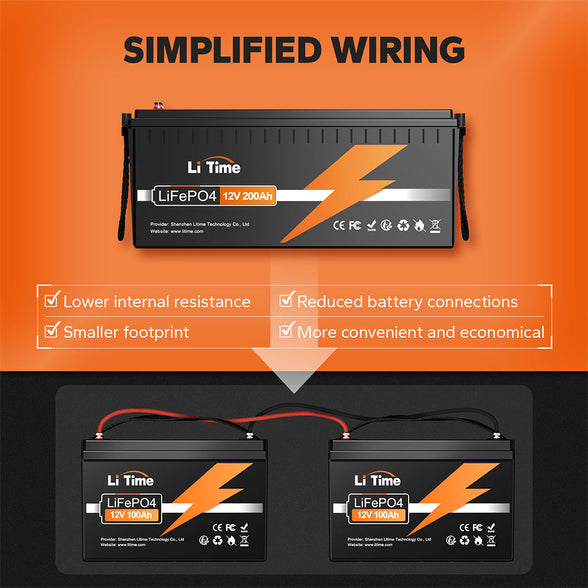 simplified wiring with litime 12v 200ah compared to two 12v 100ah lifepo4 battery