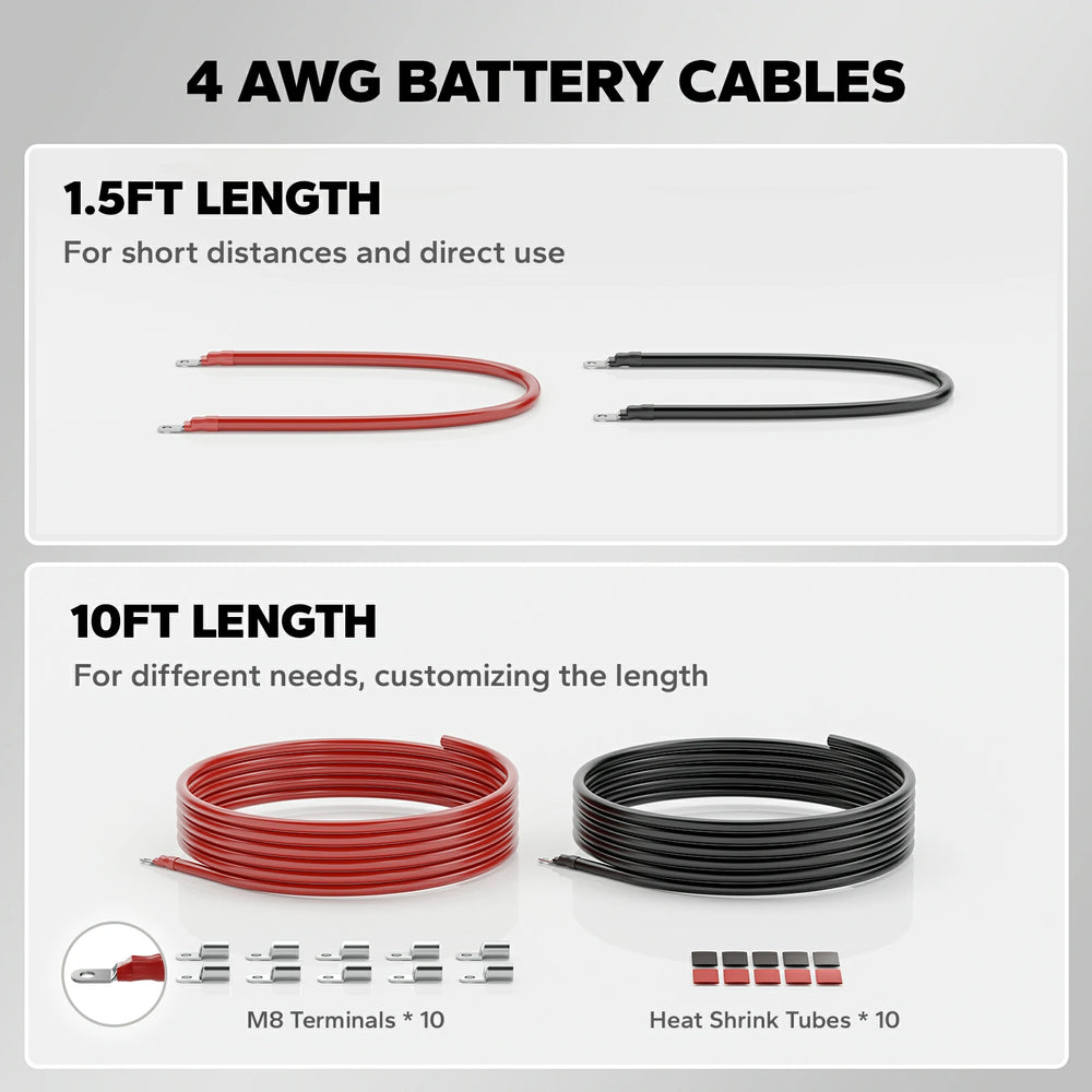 2 length choices of litime 4awg battery cables: 1.5ft and 10ft length