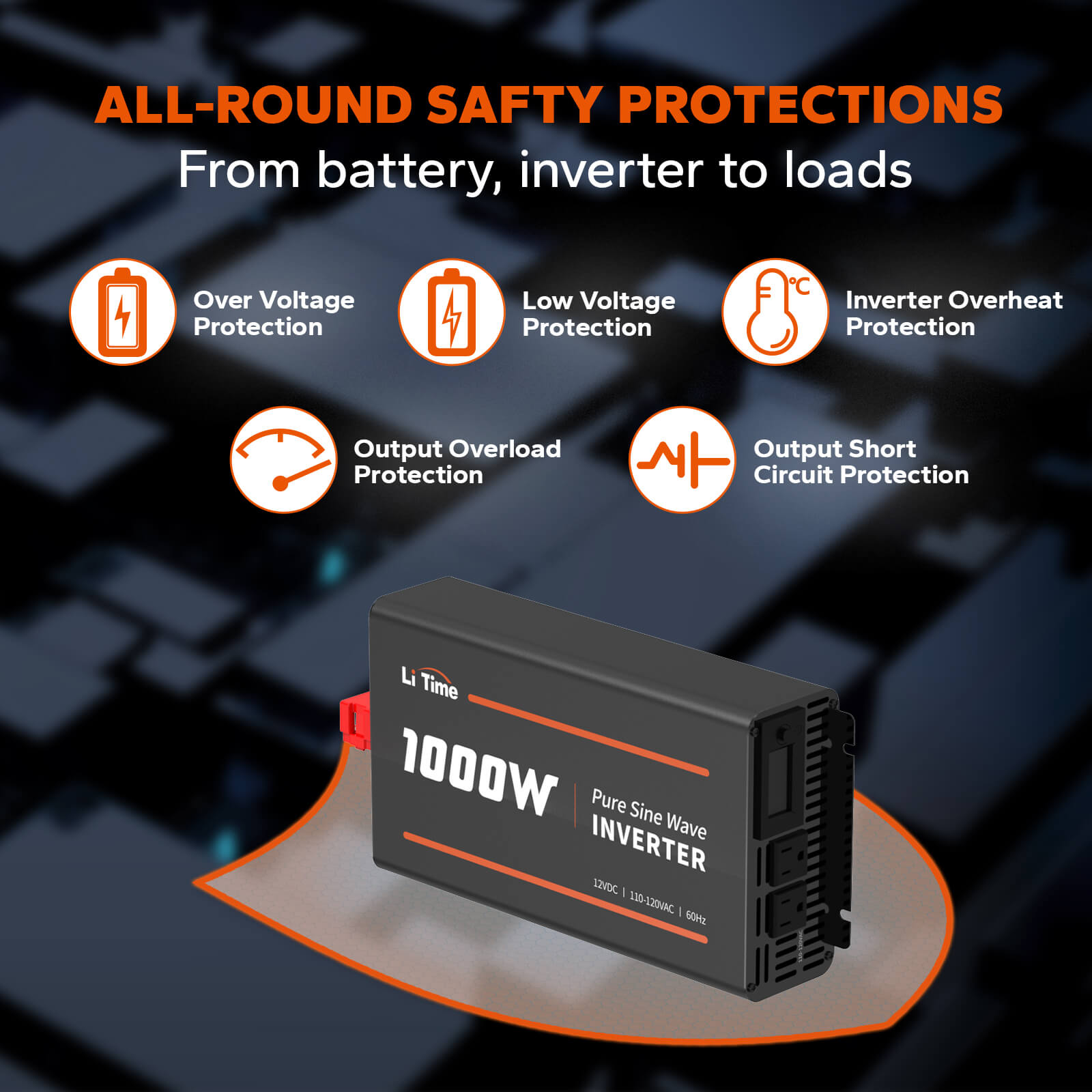 safety protections feature of litime pure sine inverter 1000W