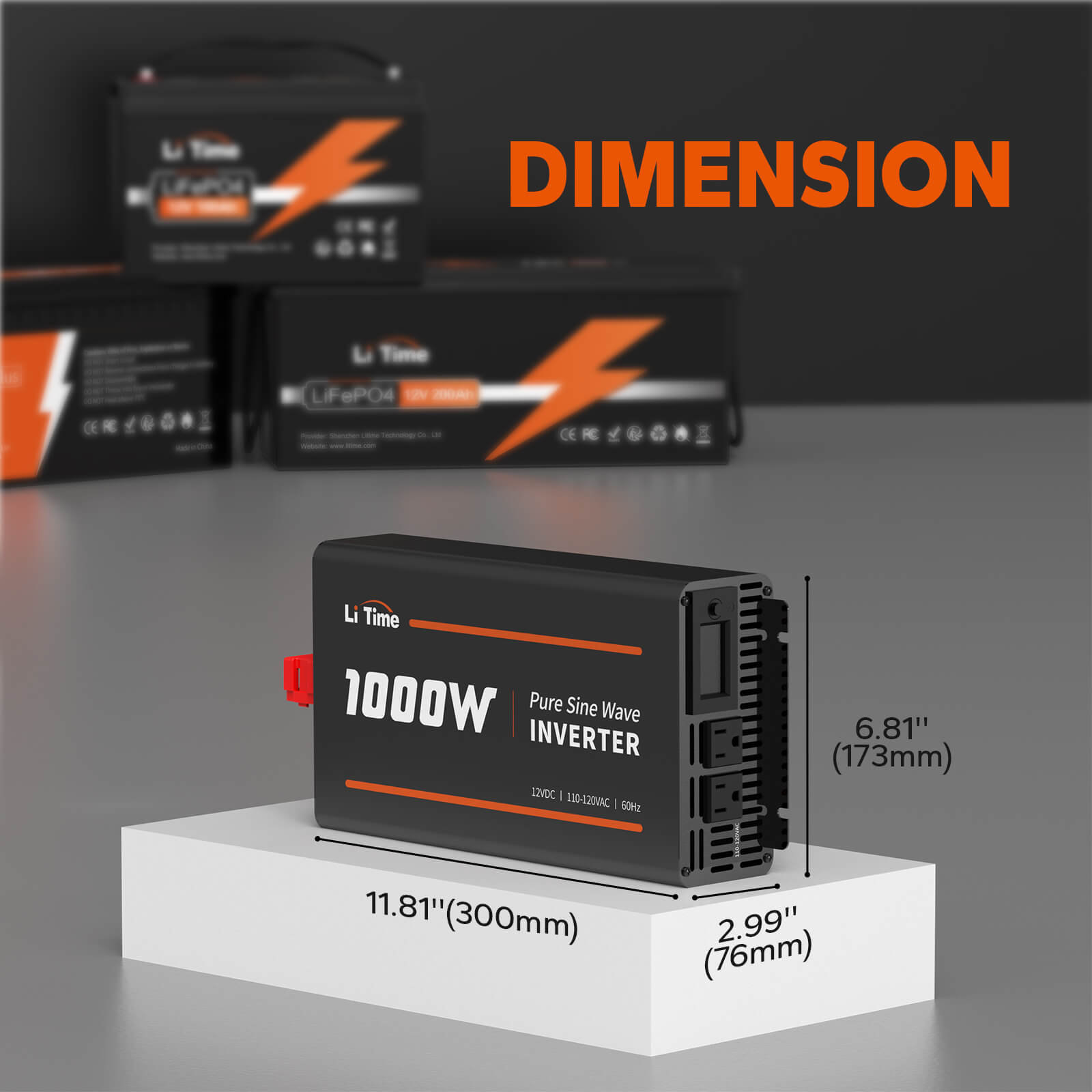 dimension information of litime pure sine wave inverter 1000w