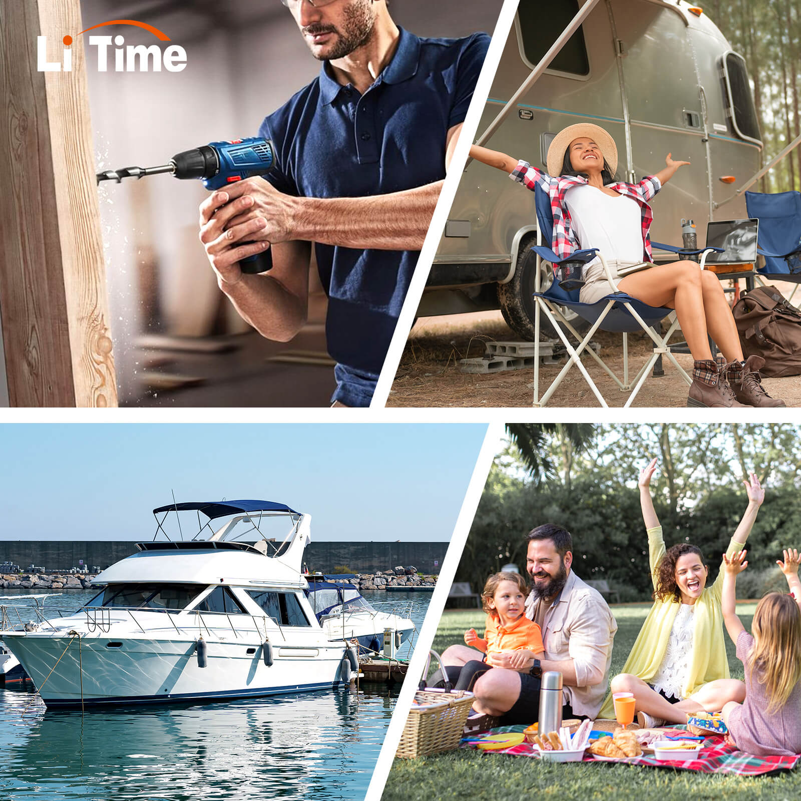 LiTime 1000W pure sine wave inverter powers tools, enhances RV experiences, and supports outdoor activities on boats and picnics