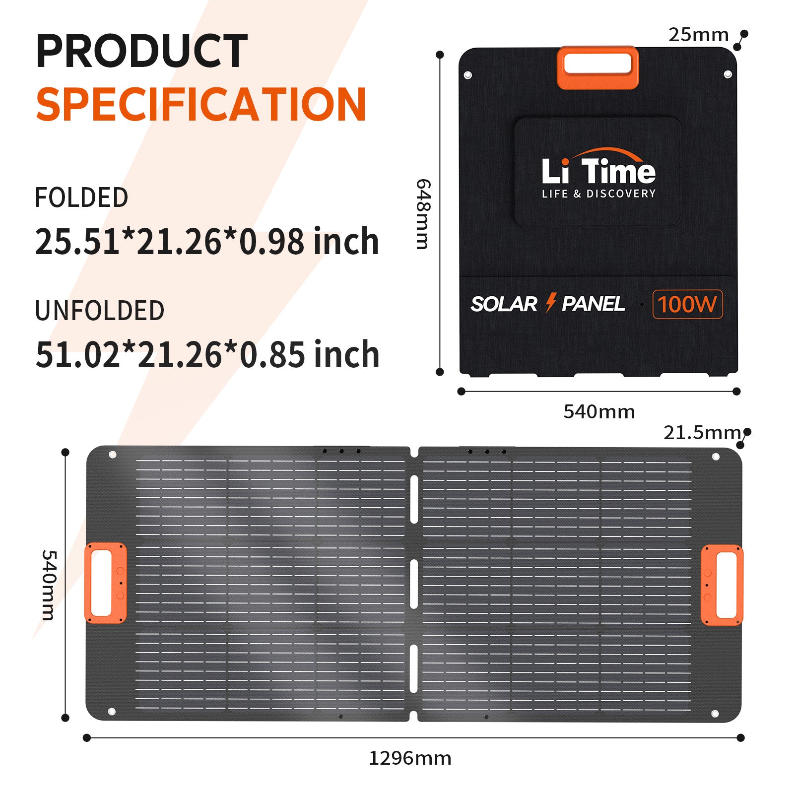 LiTime 100 Watt Monocrystalline Portable Solar Panel