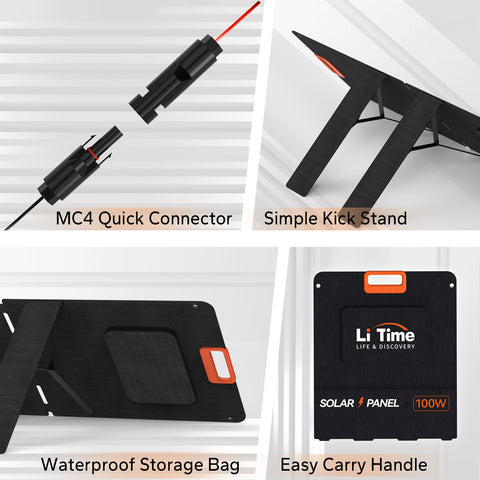 LiTime 100 Watt Monocrystalline Portable Solar Panel