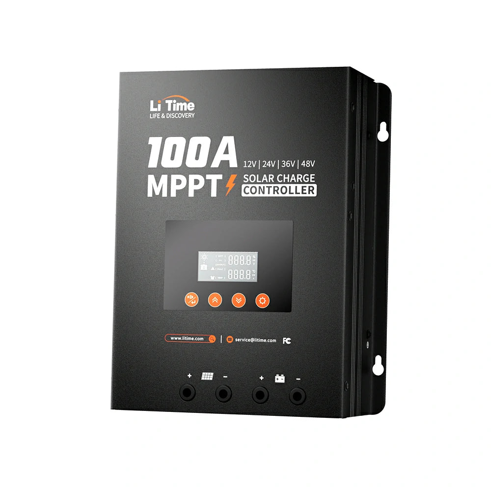 surface of LiTime 12V/24V/36V/48V 100A MPPT solar charge controller