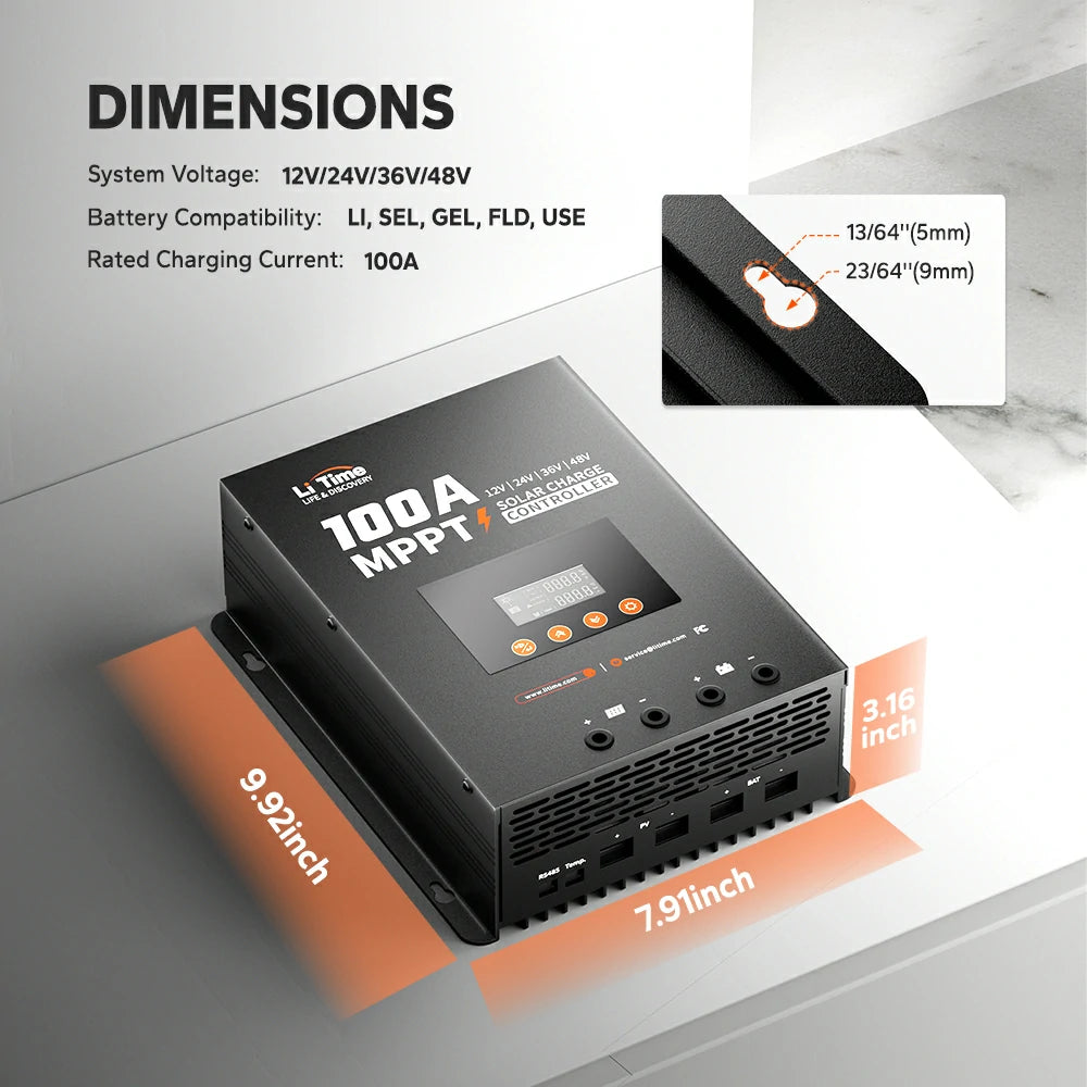 dimension information of litime 100A mppt solar charger controller