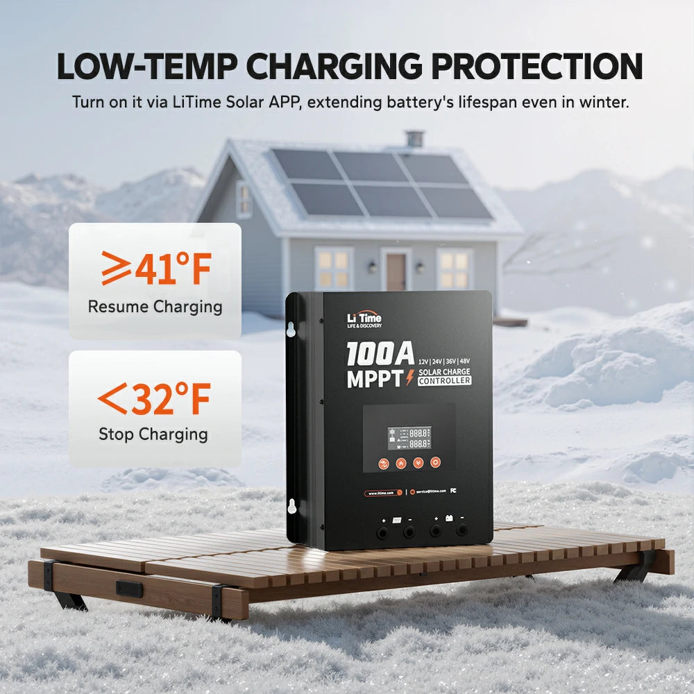 low-temp charging protection feature 
of litime 100amp mppt solar charge controller
