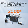 LiTime 1000W pure sine wave inverter converts 12V DC to 120V AC, delivering  power for RV appliances such as TVs, coffee makers, microwaves, and other electronics.
