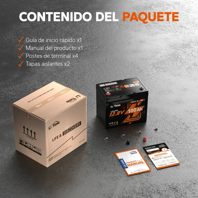 Contenido del paquete de la batería de litio LiTime Grupo 24 con Bluetooth