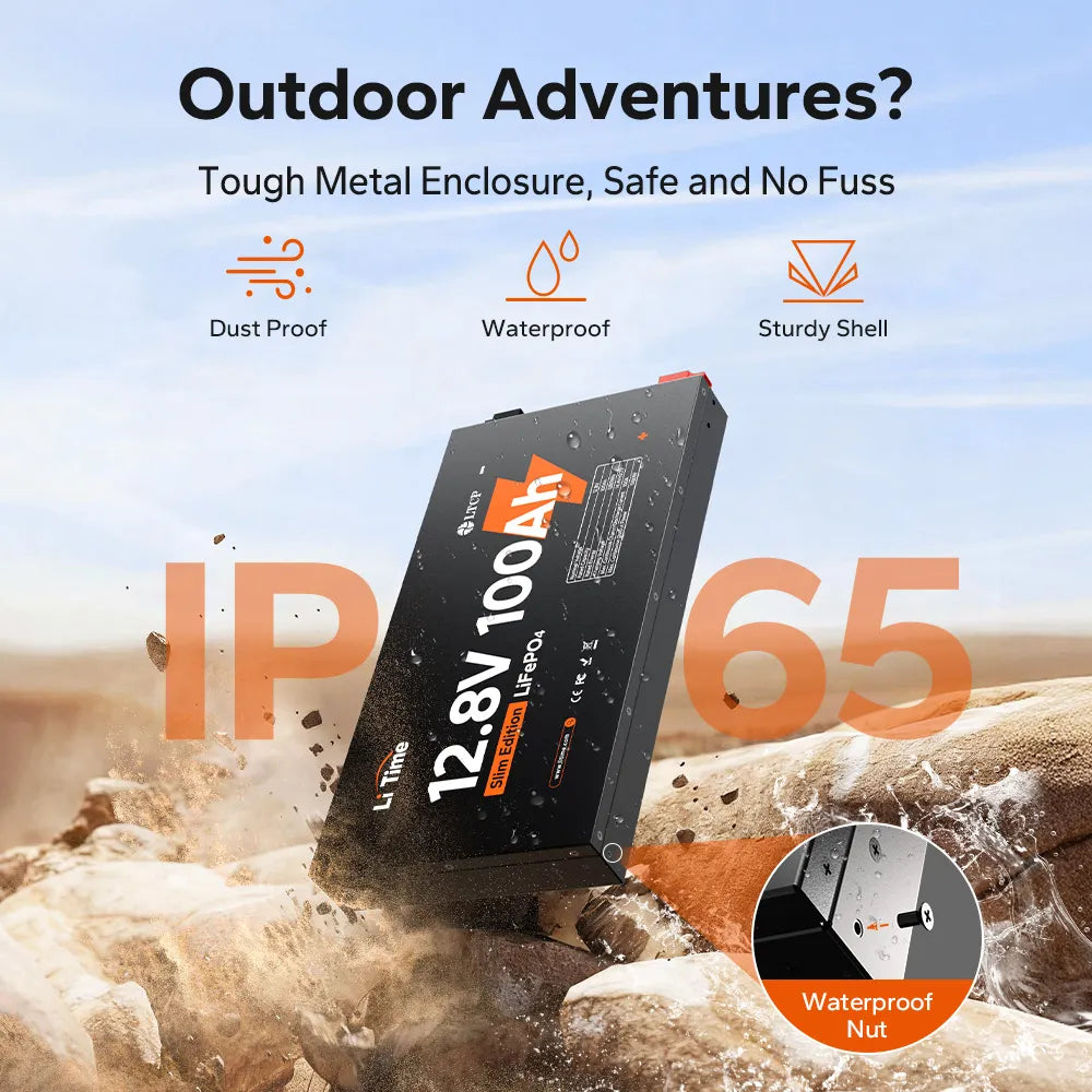 LiTime 12V 100Ah Slim LiFePO4 Lithium Metal Case Deep Cycle Battery