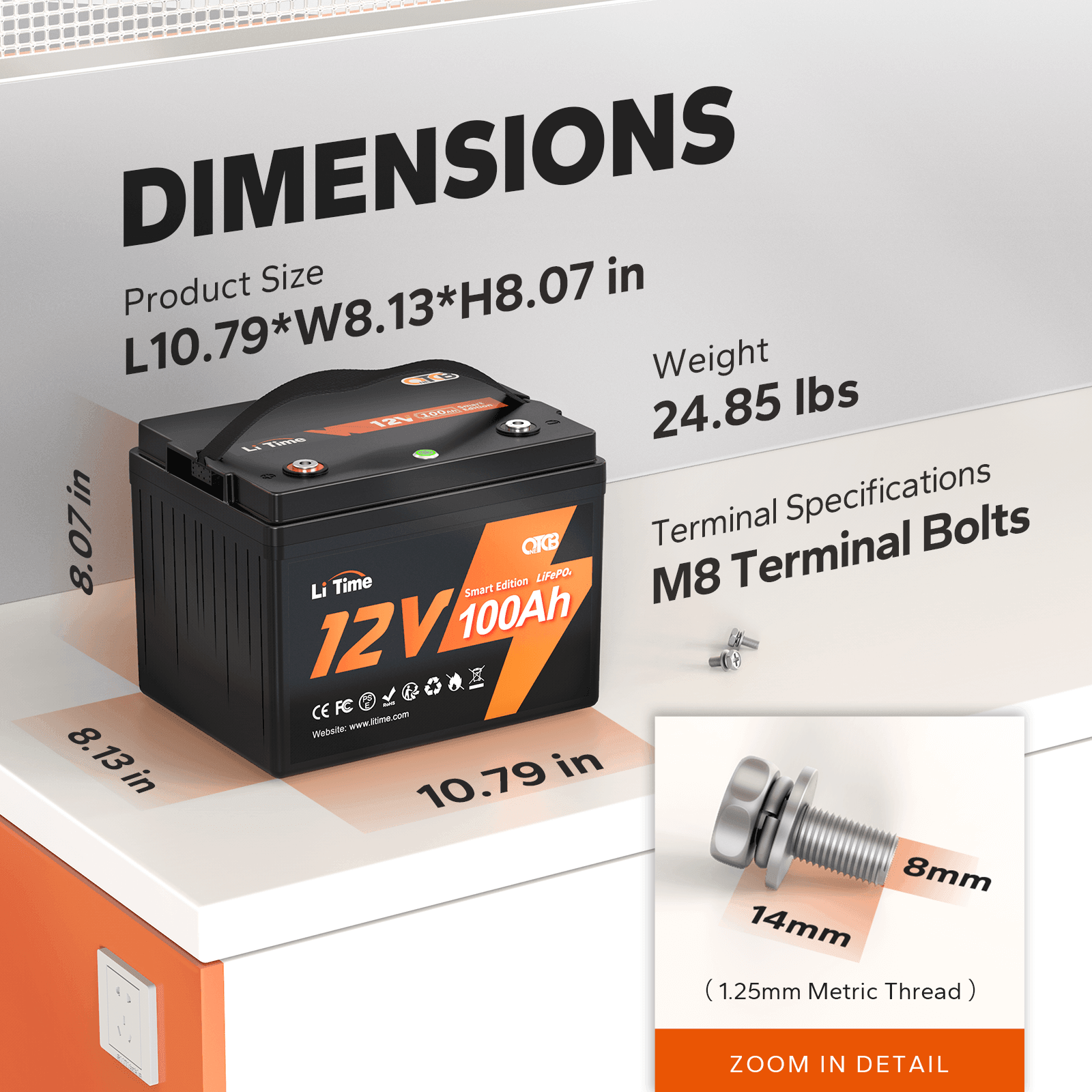  LiTime 12V 100Ah LiFePO4 Battery BCI Group 31 Lithium Battery  Built-in 100A BMS, Up to 15000 Deep Cycles, Perfect for RV, Marine, Home  Energy Storage : Automotive