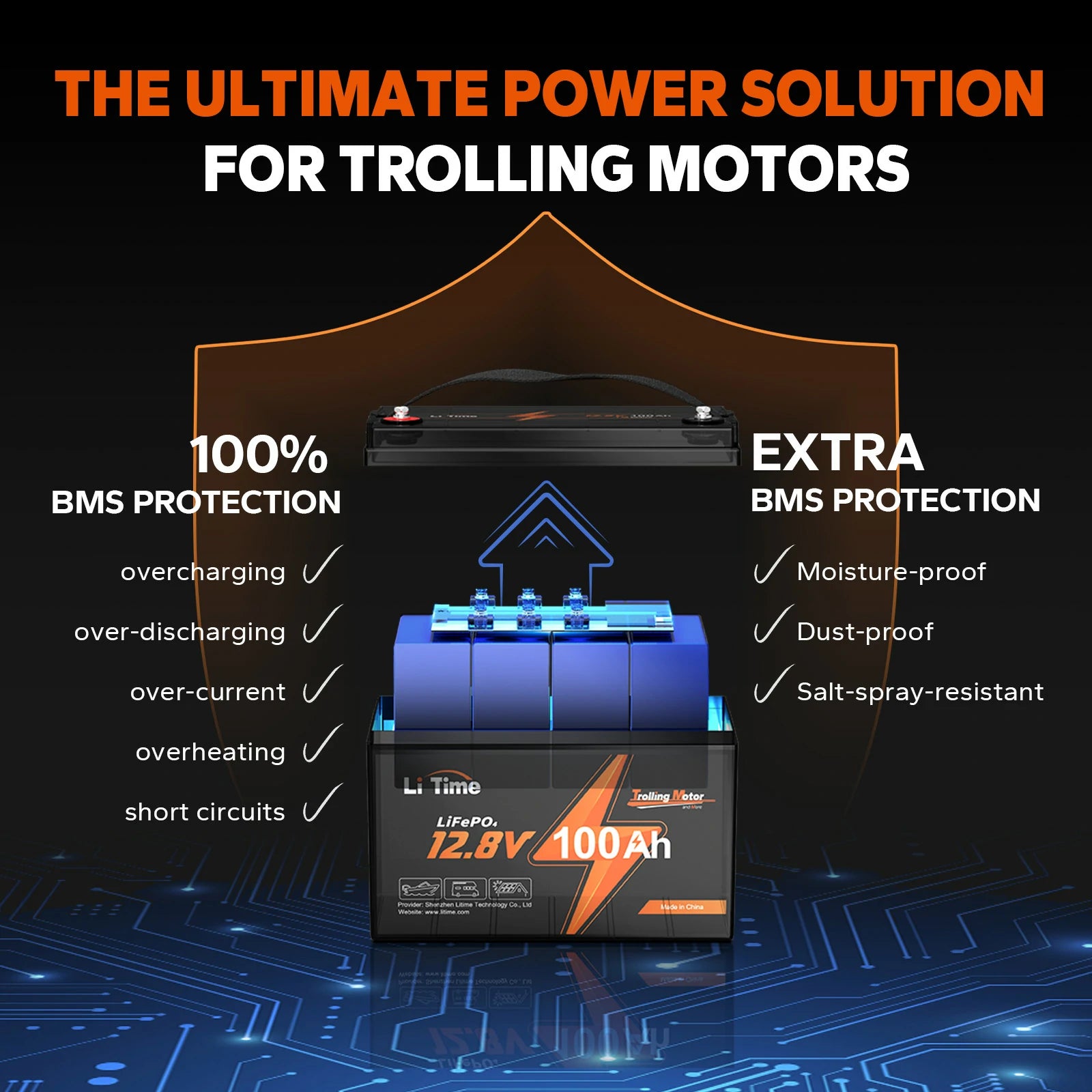 LiTime 12V 100Ah TM LiFePO4 Battery, Low-Temp Protection, Best  Battery for Trolling Motor
