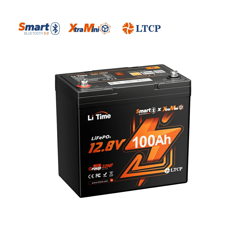 LiTime 12V 100Ah XtraMini lithium battery: compact design with Bluetooth connectivity for smart performance