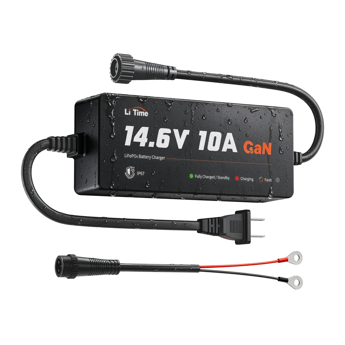 LiTime 12V 10A GaN Lithium Battery Charger ｜ IP67 Waterproof