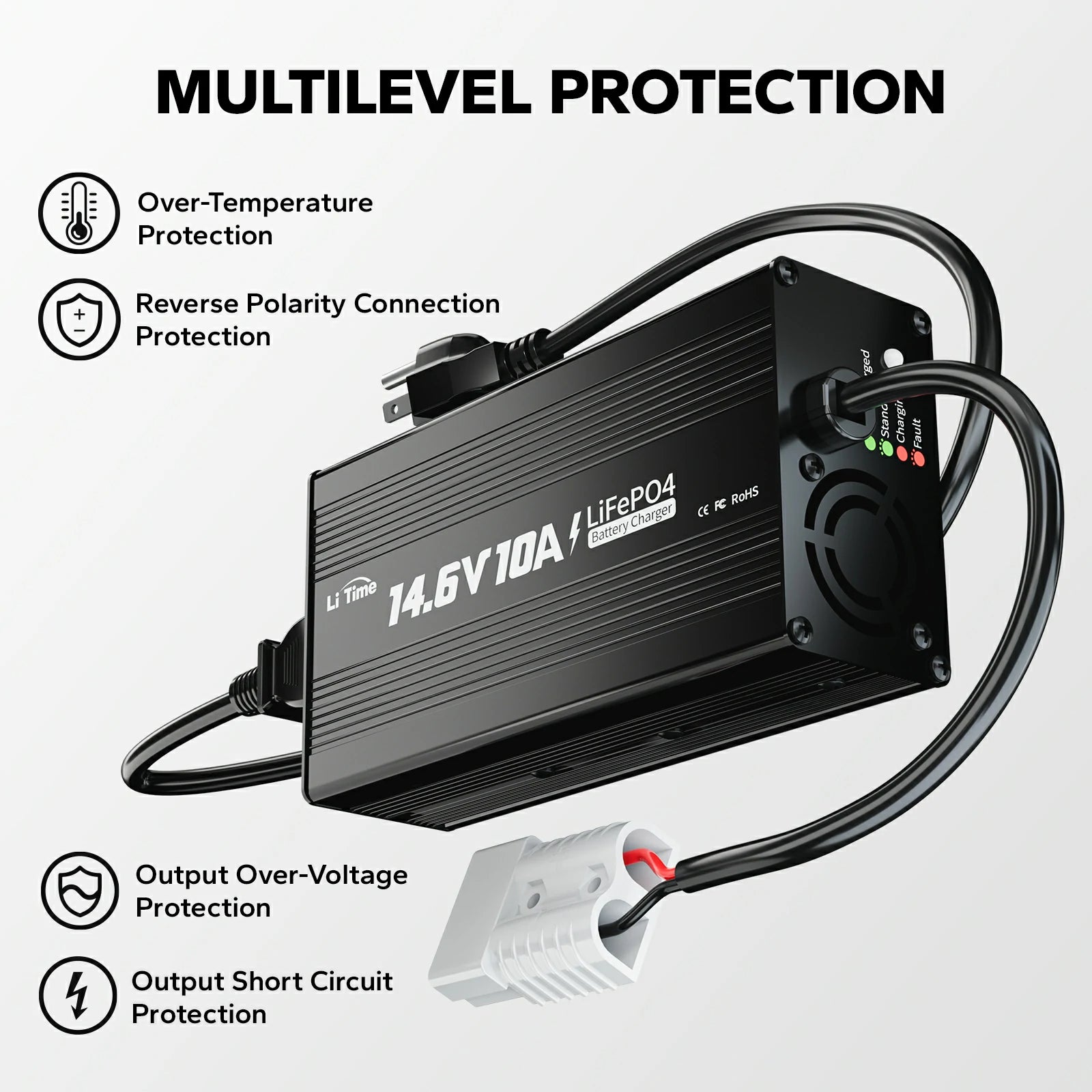 multi level protections of litime 12v 10a lifepo4 battery charger