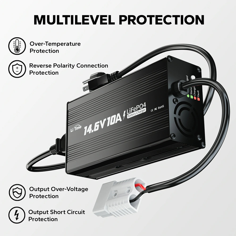 multi level protections of litime 12v 10a lifepo4 battery charger