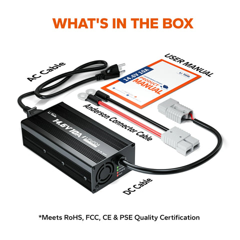what's in the box of LiTime 12v 10a lifepo4 battery charger