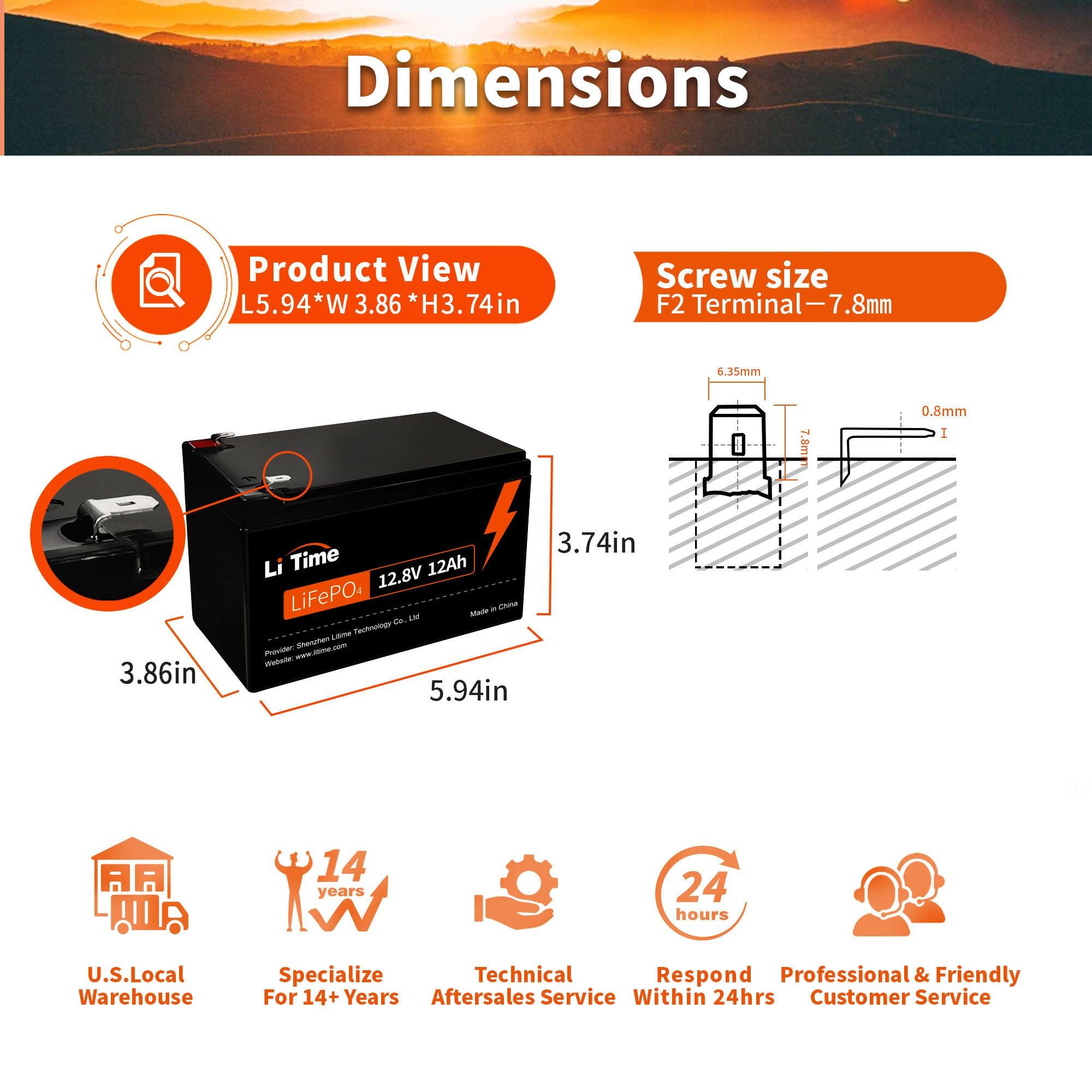 LiTime 12V 12Ah LiFePO4 Lithium Battery