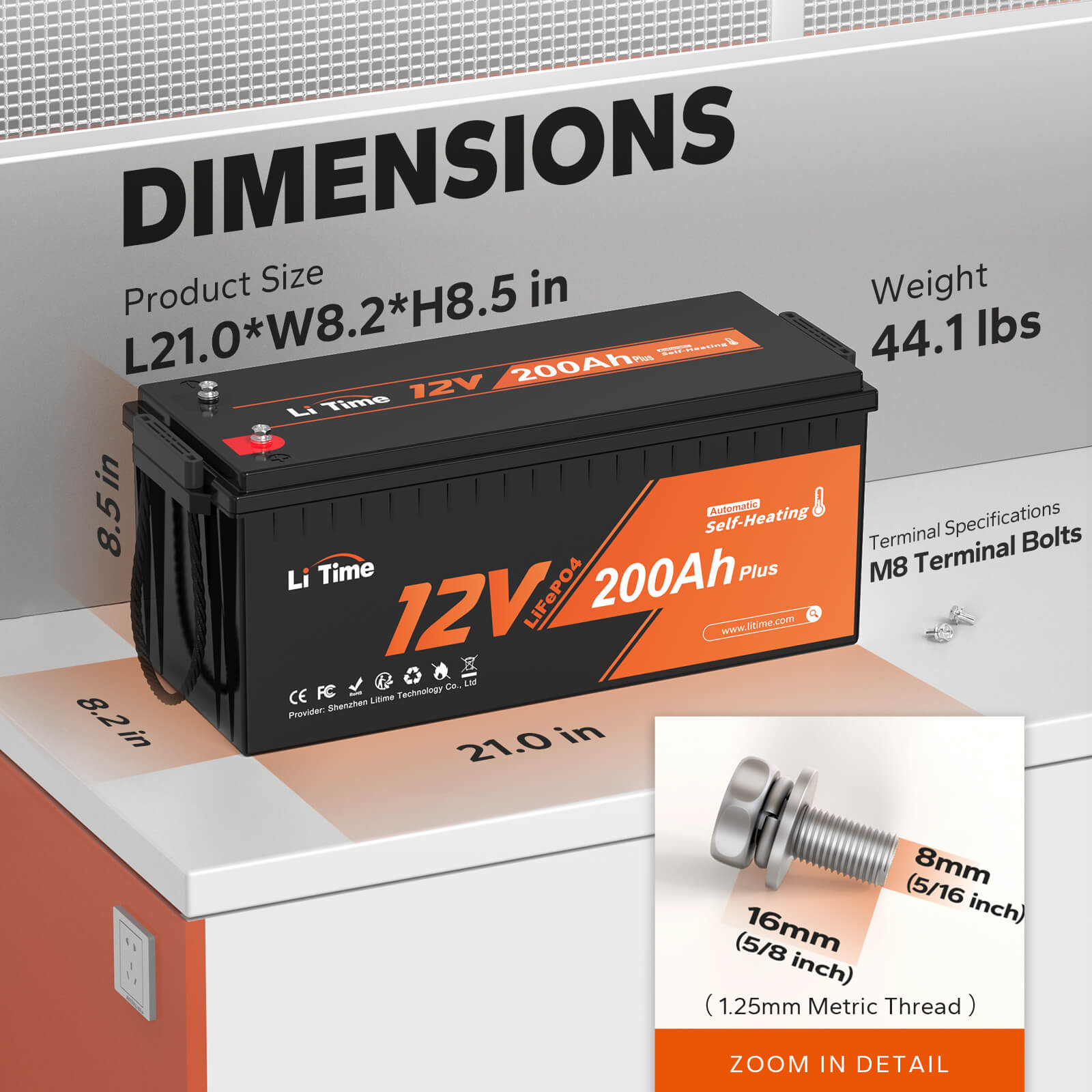 LiTime 12V 200Ah PLUS Lithium LiFePO4 Battery, Built-in 200A BMS, 4000+  Deep Cycles, Max 2560W Power Output, FCC&UL Certificates, 10-Year Lifetime