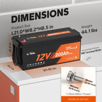 dimension of litime 12v 200ah self heating lithium battery