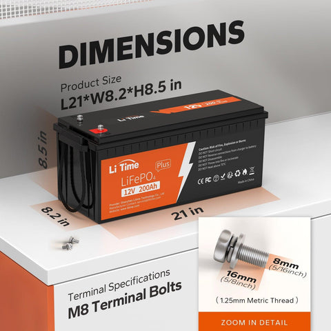 LiTime 12V 200Ah Plus LiFePO4 Lithium Battery, 200A BMS, 2560W Load Power