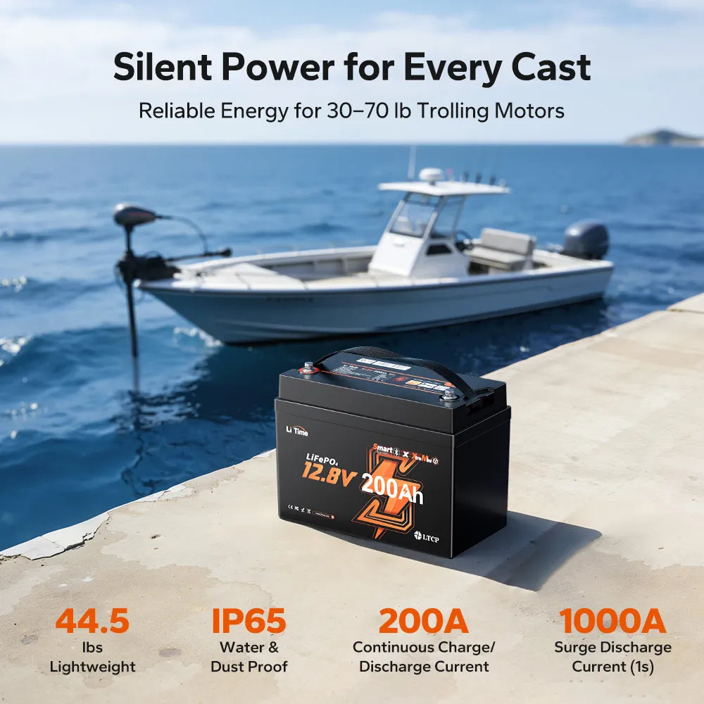 LiTime 12V 200Ah Xtra Mini LiFePO4 lithium battery for 30–70 lb trolling motors