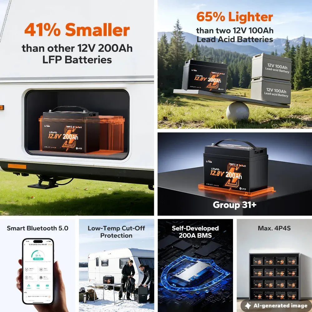 LiTime 12V 200Ah Xtra Mini Group 31 Bluetooth Lithium Battery for Truck