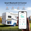 LiTime 12V 200Ah mini lithium battery in RV storage bay with Bluetooth 5.0 LiTime App monitoring, QR connect and diagnostics.