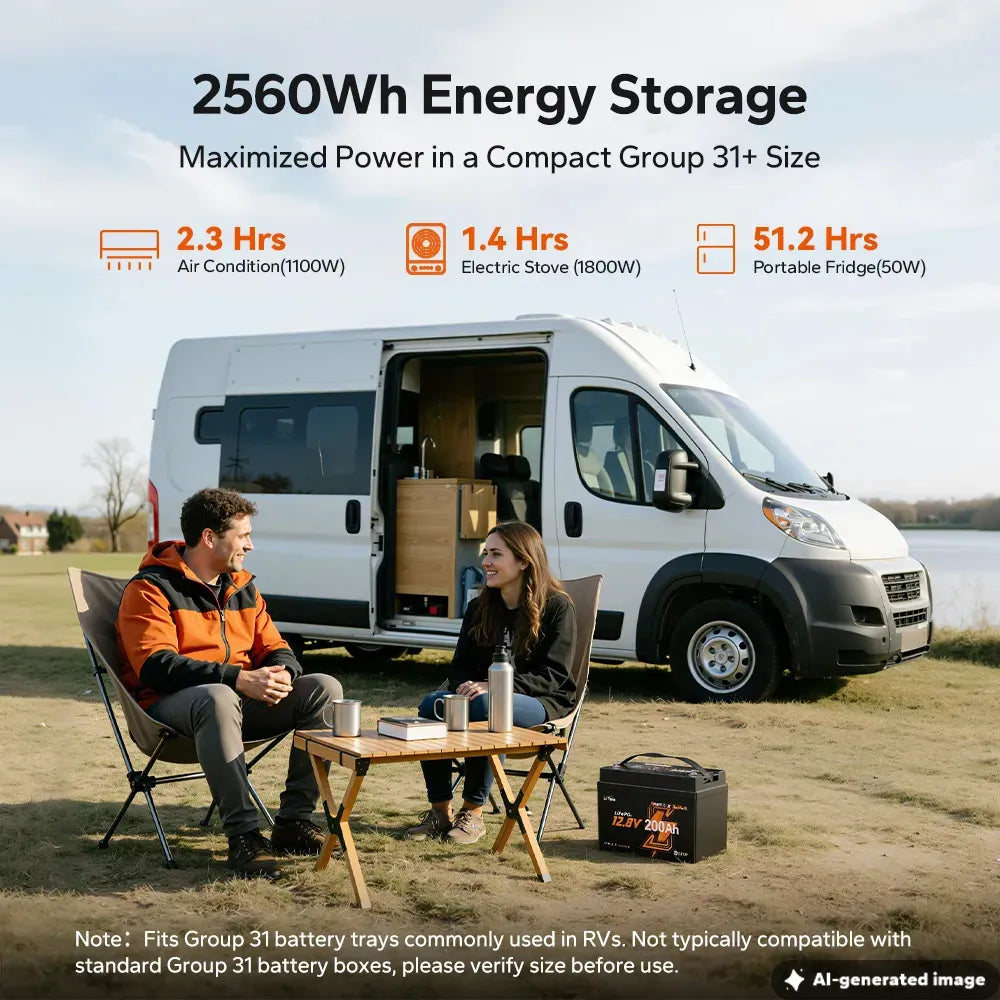 LiTime 12V 200Ah Xtra Mini Group 31 Bluetooth Lithium Battery for RV, Camping and Truck