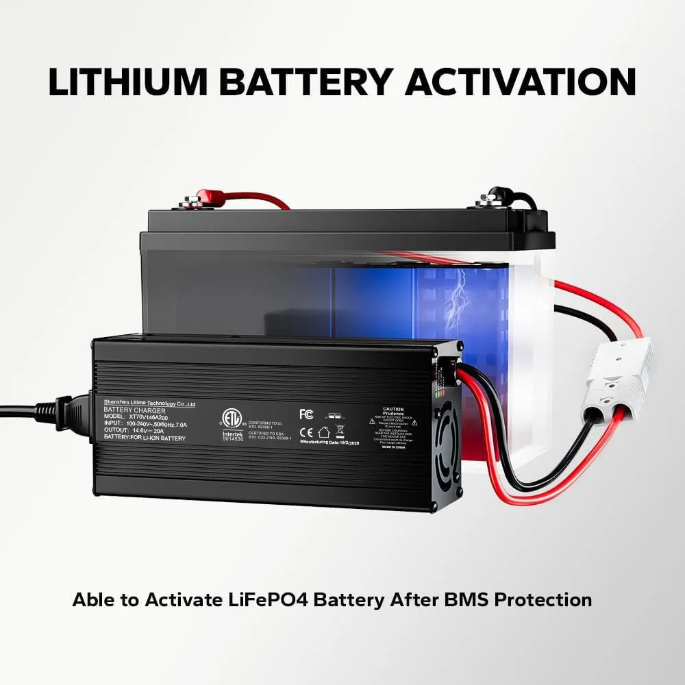 LiTime  12V (14.6V) 20A LiFePO4 Charger – For 12V LiFePO4 Batteries