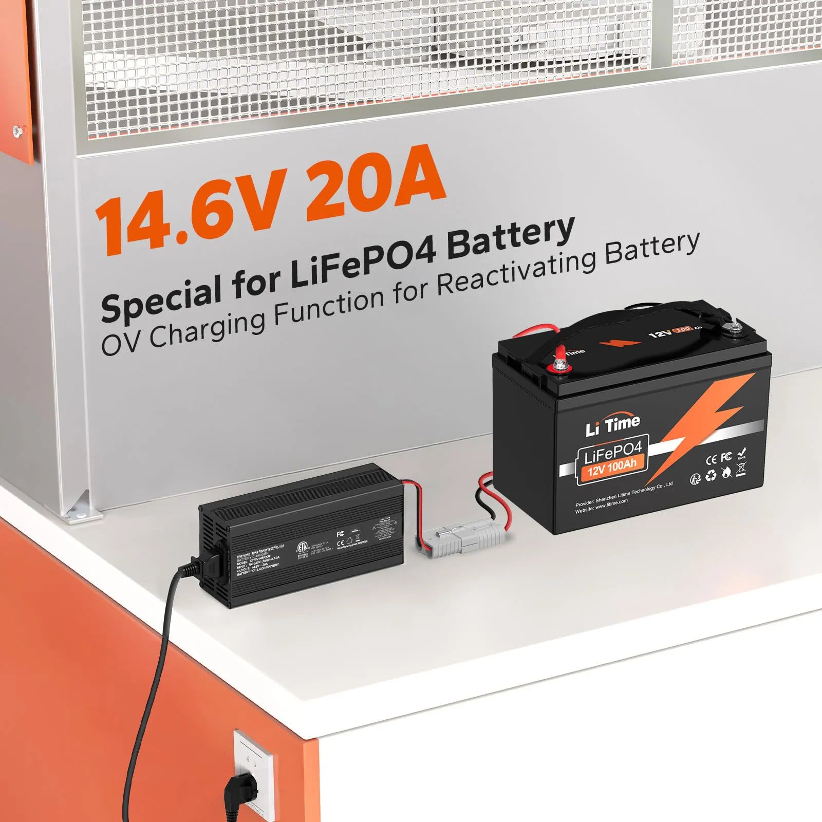 LiTime  12V (14.6V) 20A LiFePO4 Charger – For 12V LiFePO4 Batteries