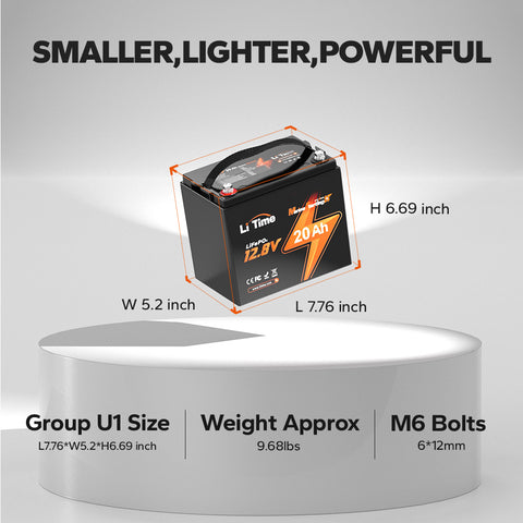 Dimension of LiTime 12V 20Ah Marine Starting Lithium Battery