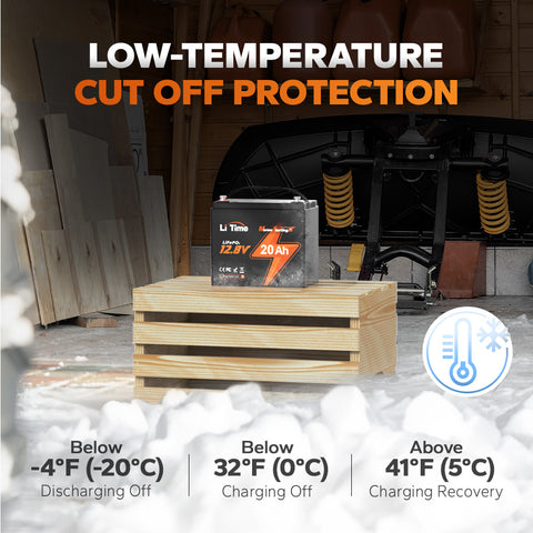 Low-temp cut off protection feature of litime marine starting battery 12v 20ah