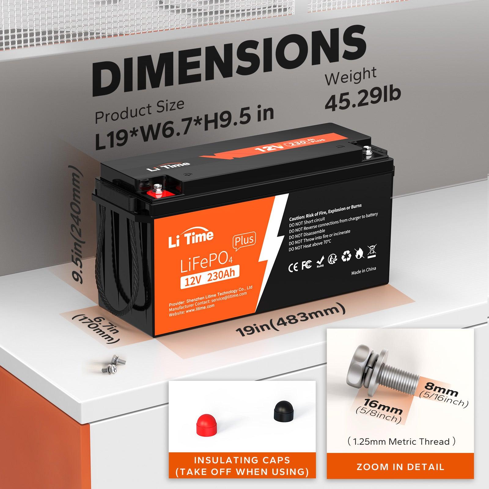 LiTime 12V 230Ah Plus LiFePO4 Battery, Built-in 200A BMS, Max 2944Wh Energy - LiTime