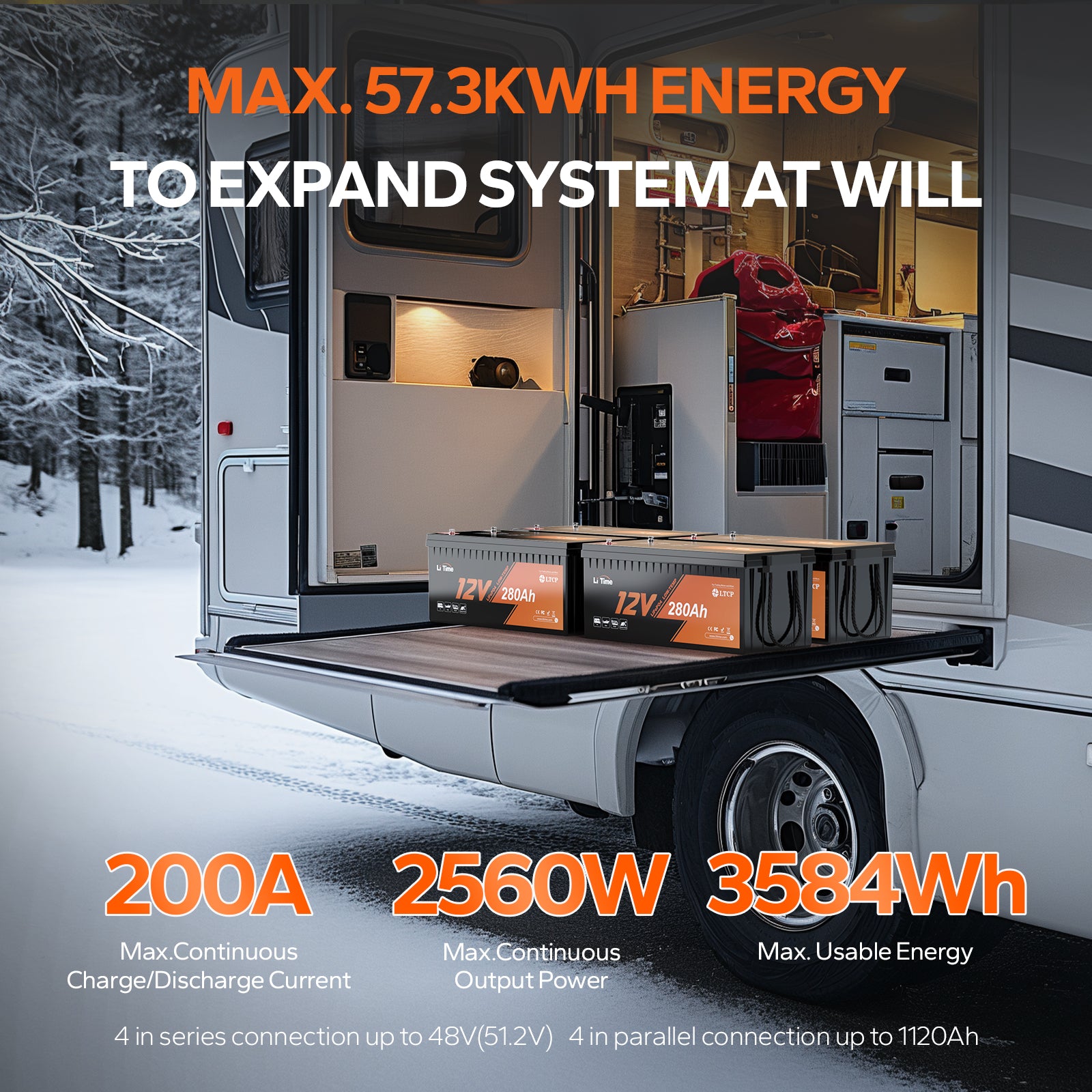 LiTime 12V 280Ah LiFePO4 Battery connect in sereis and parallel