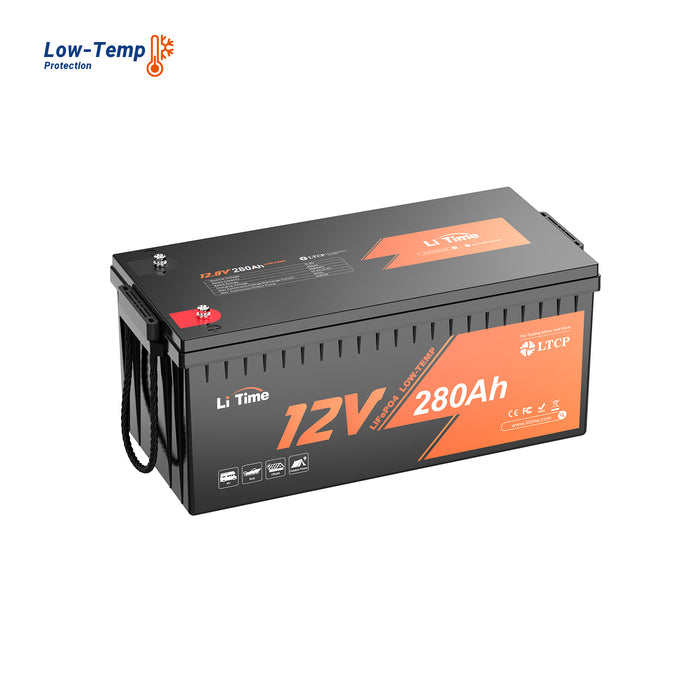 surface of LiTime 12V 280Ah Plus Low-Temp Protection LiFePO4 Battery