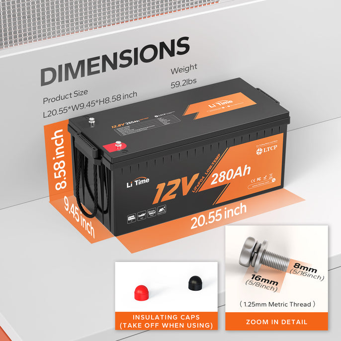 dimension information of LiTime 12V 280Ah Plus LiFePO4 Battery