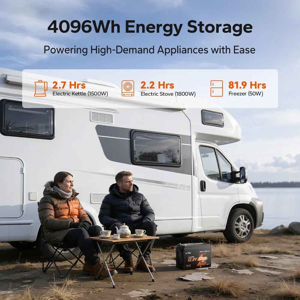 12v 320ah self heating battery delivers 4096Wh energy storage