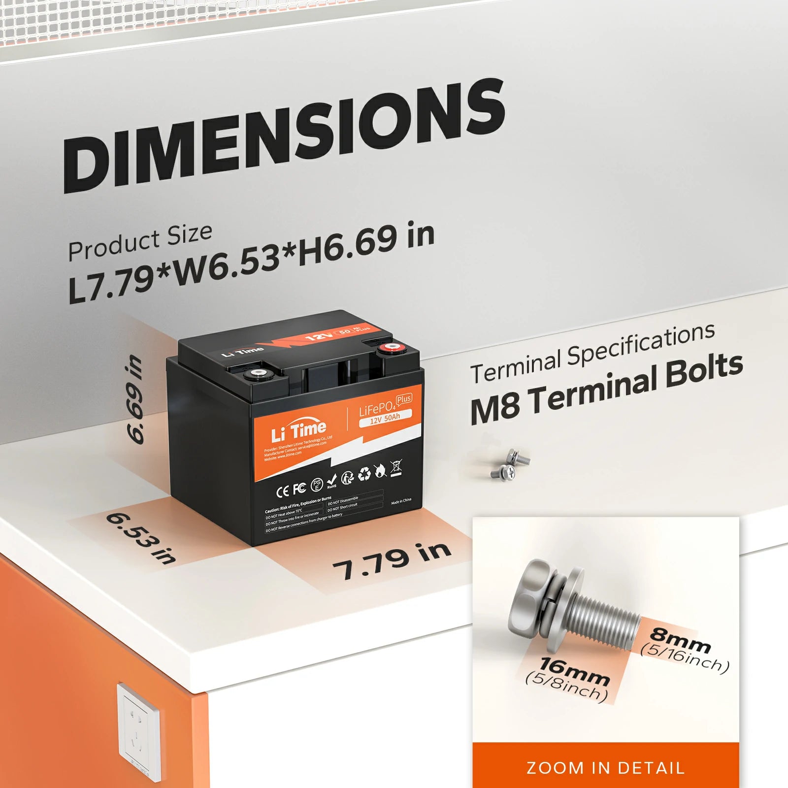 LiTime 12V 50Ah LiFePO4 Lithium Battery, Build-in 50A BMS, 640Wh Energy