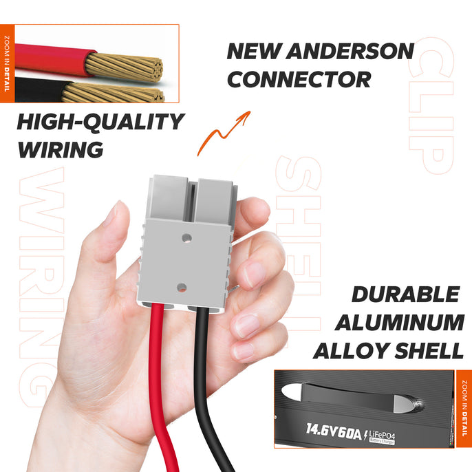 high-quality wiring and anderson connector feature of litime 12v 60a lifepo4 battery charger