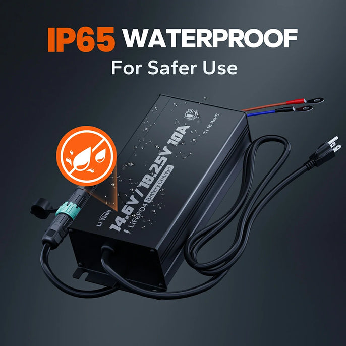 IP65 waterproof feature of LiTime 16v LiFePO4 battery charger