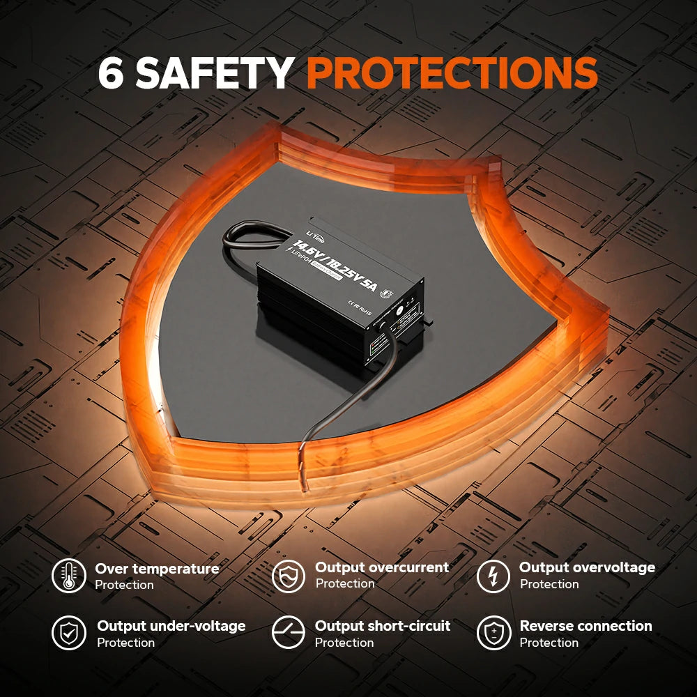 6 safety protections of litime 12v/16v lithium battery charger