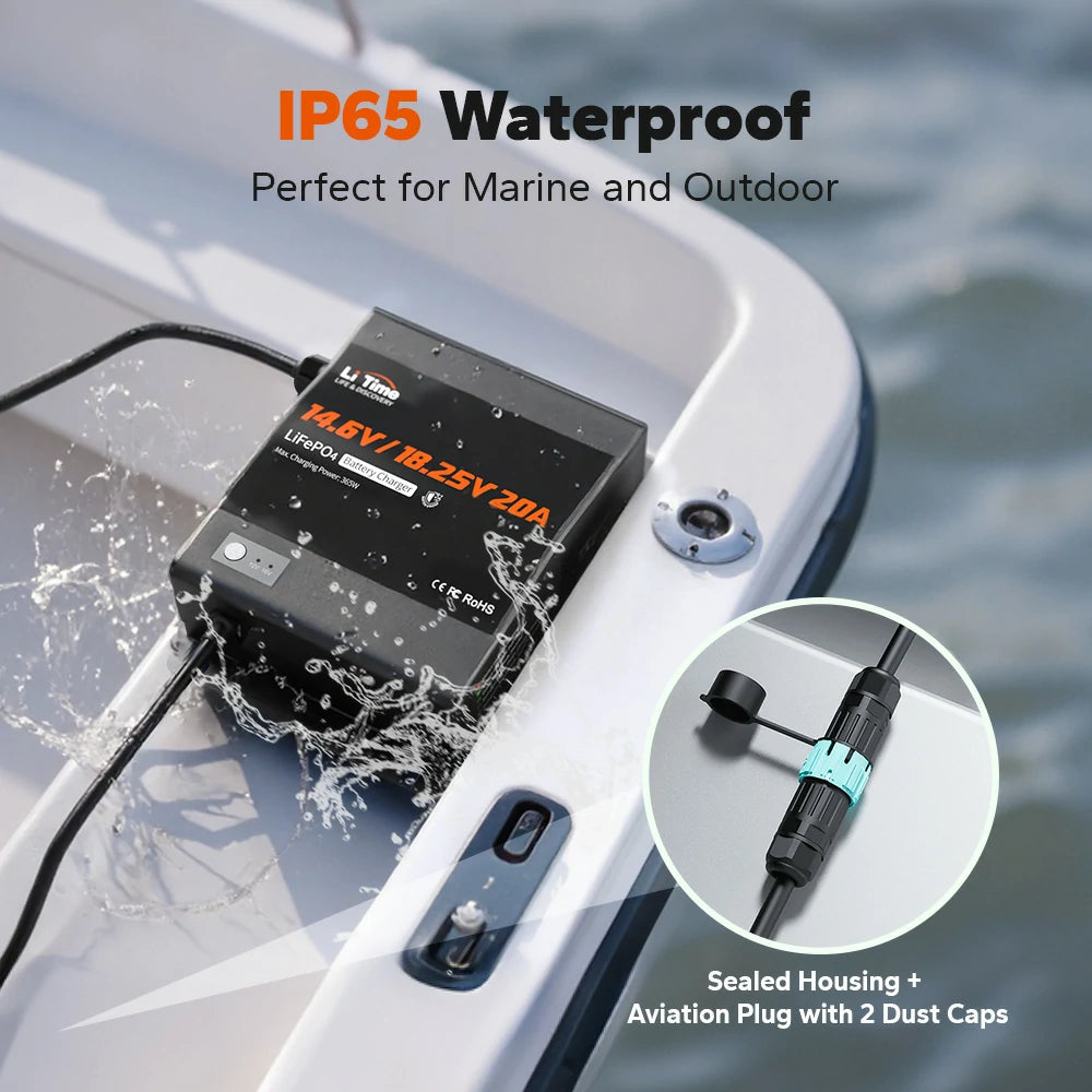 ip65waterproof of litime 12v/16v lithium battery charger for marine and outdoor