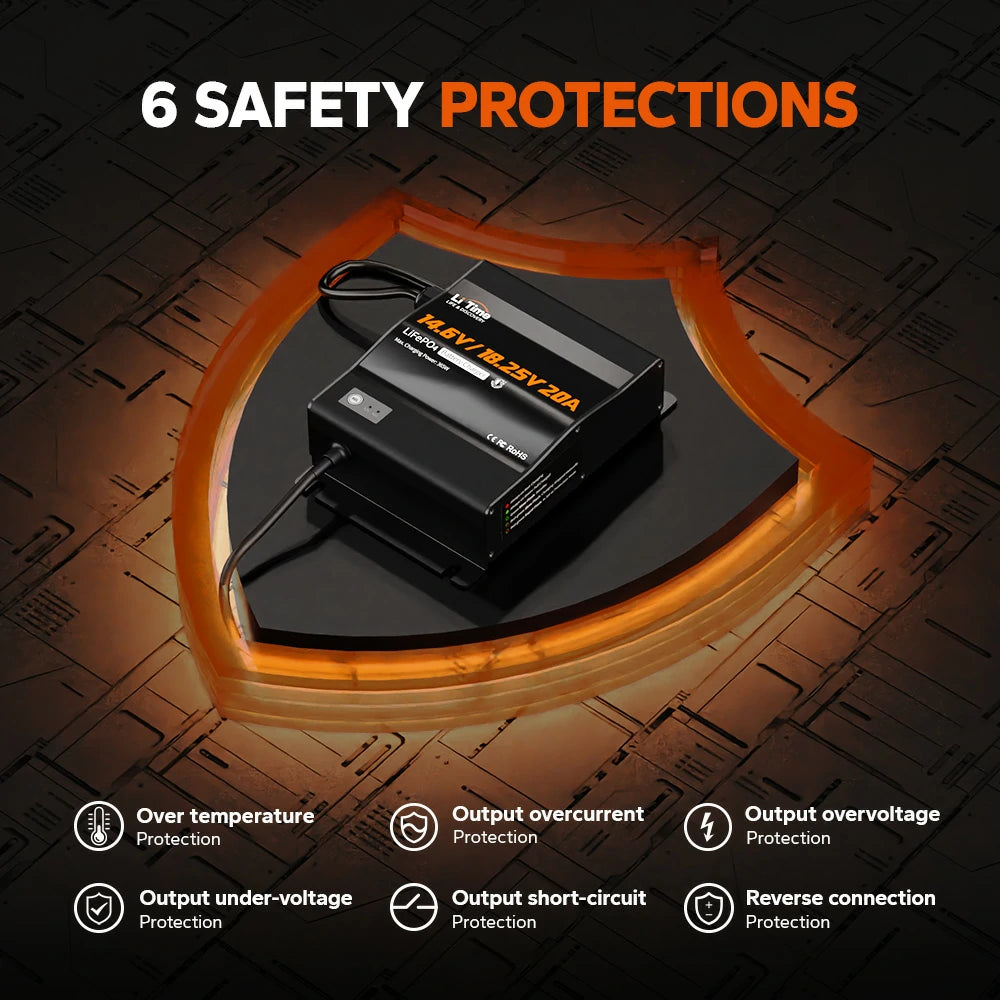 6 safety protection of litime 12v/16v lifepo4 battery charger