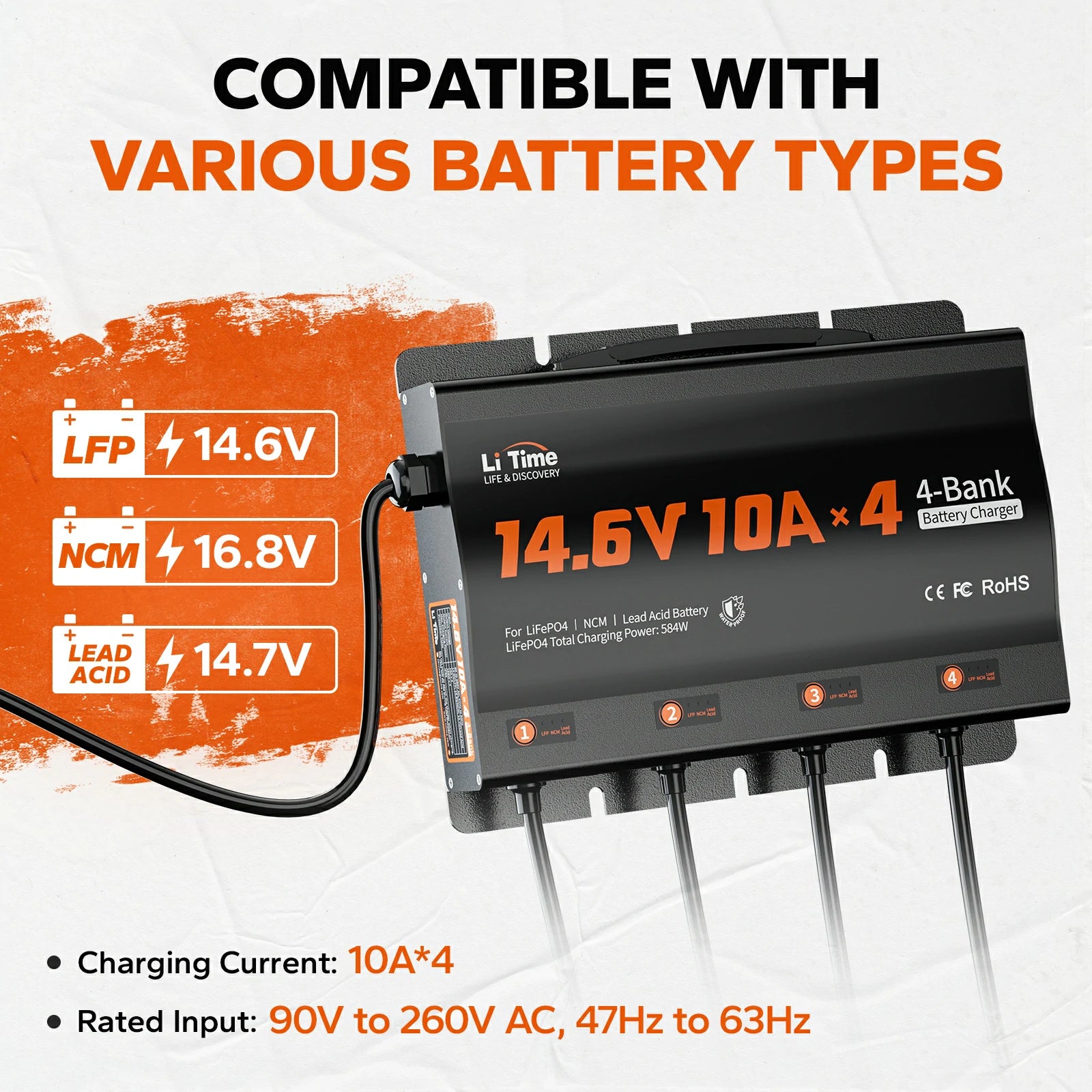 4 bank marine battery charger for lithium and agm